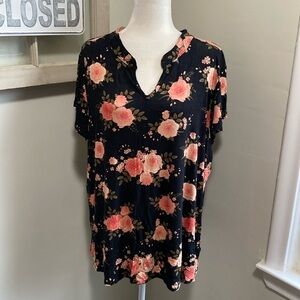 Lularoe Floral Layla Roses Black Pink NWT